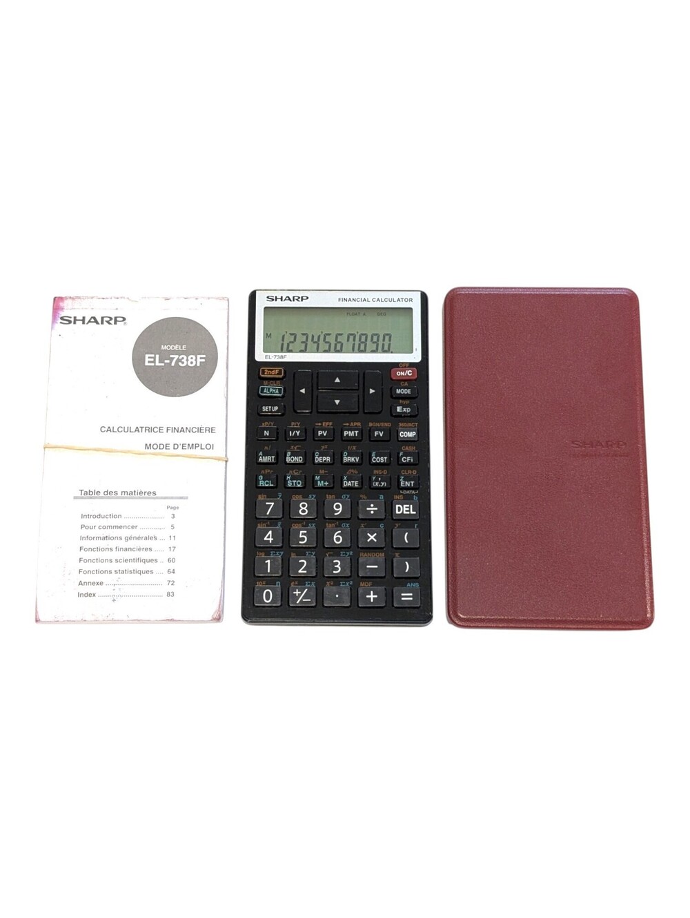 Sharp EL-738F Financial Calculator Red Cover French Manual Tested
